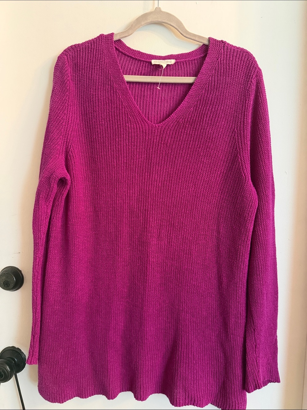 eileen fisher organic linen knit sweater magenta long sleeve XL